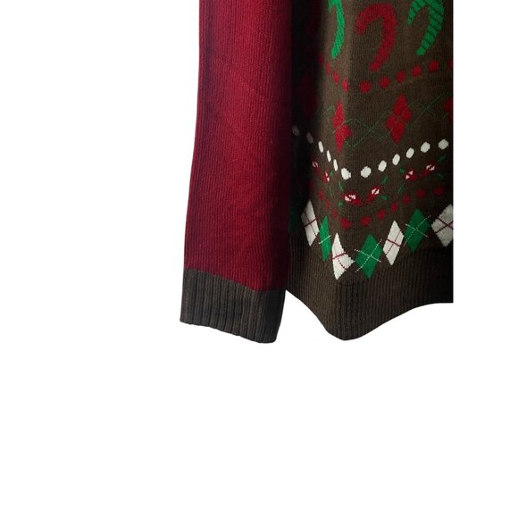 Blueberry Festive Ugly Christmas Sweater Brown Red Fair Isle Holidays Pullover - Picture 9 of 10